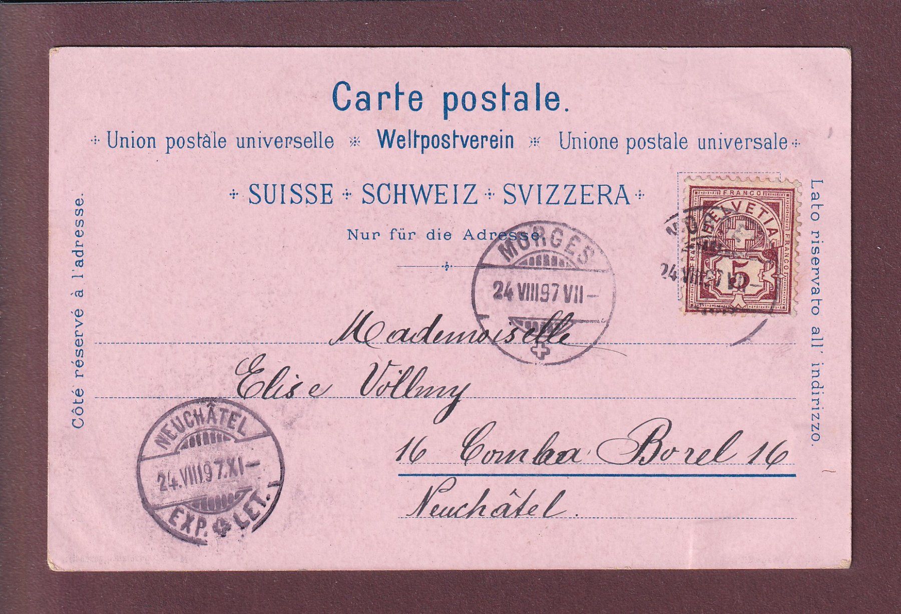 Cartoline postali: Grus aus THUN - 1897 Litho Schlumpf – Usato da Pully venduto da nicecards 1