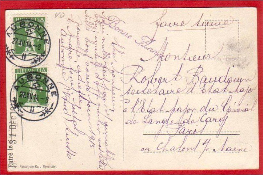 Cartoline postali: AUBONNE 1914 – Usato da Grüningen venduto da Kartenlaube 1