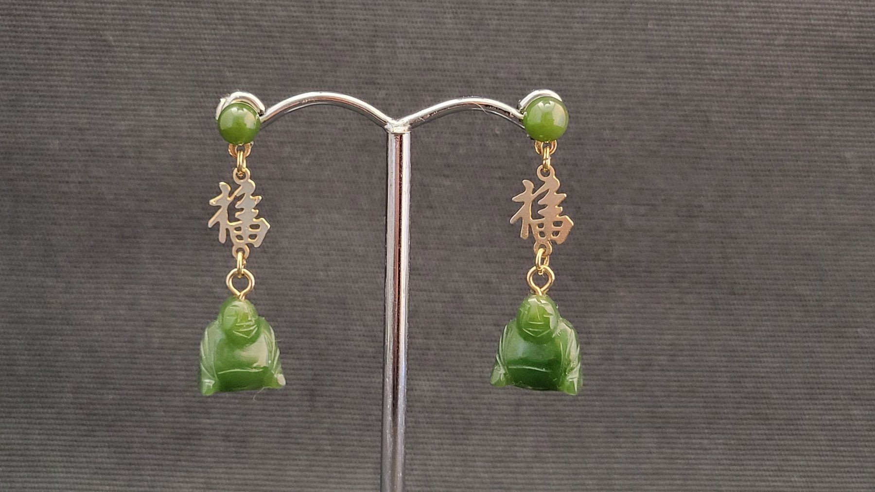 Orecchini pendenti & Orecchini a lobo: Jade-Ohrhänger mit Buddha – Usato da Basel venduto da spinne02 1
