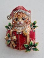 Niedliche Weihnachtsbrosche, goldfarben/Katze
