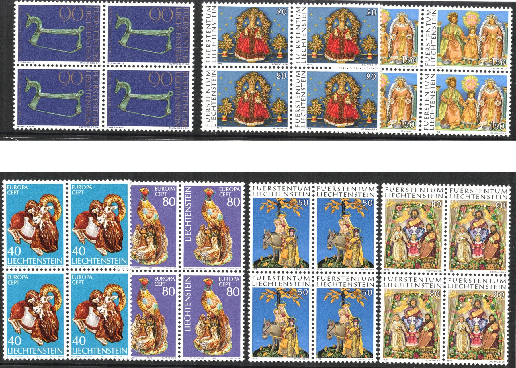 Tutti i francobolli: 1976    Satz   4 - Block  Liechtenstein       postfrisch – Nuovo (secondo la descrizione) da Mellingen venduto da Ginger 1