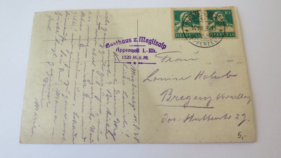 Cartoline postali: Meglisalp (1520m) - 1928 – Usato da Jona venduto da centumprata 1