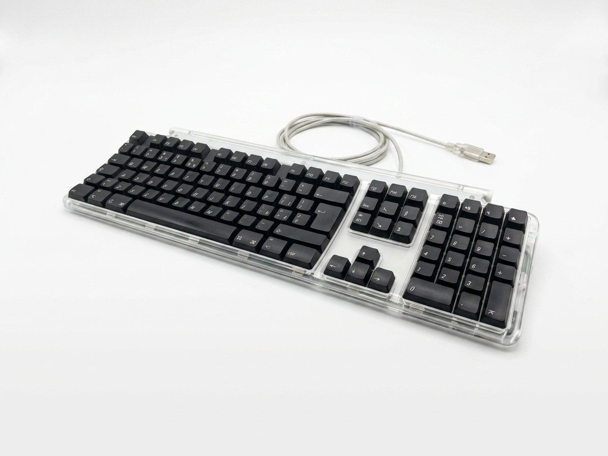 Apple Tastiere: Apple Pro Keyboard M7803 transparent wired used condition – Usato da Zürich venduto da TrainLine