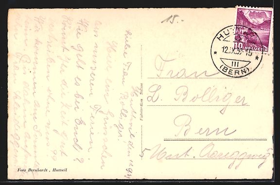 Cartoline postali: AK Huttwil, Teilansicht mit Bergen, 1939 – Usato da Berlin venduto da bartko-reher 1