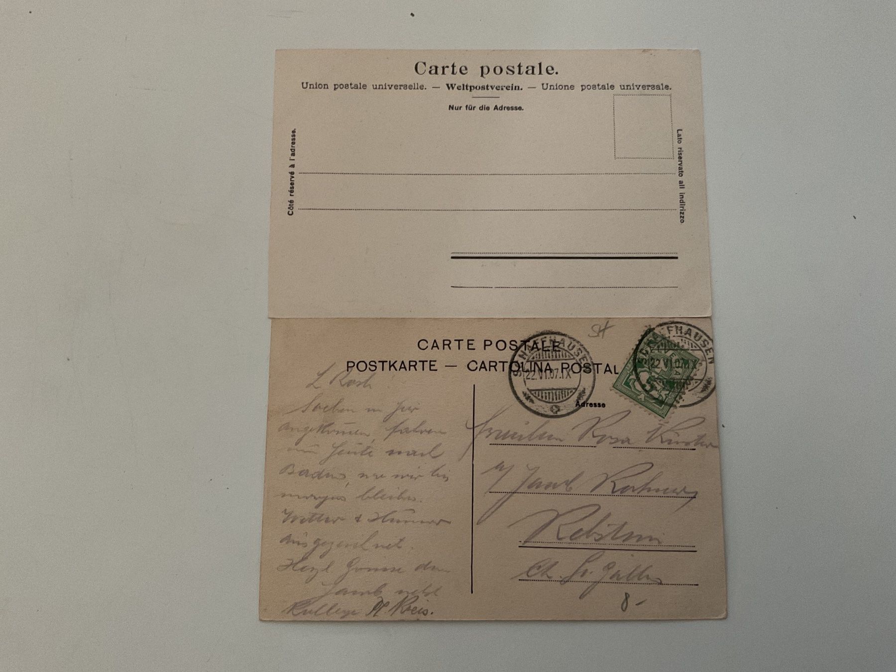Cartoline postali: 2 Postkarten Rheinfall Schaffhausen – Usato da Rheinfelden venduto da iamello 1