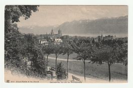 AK Lausanne Vu de la Promenade et les Alpes
