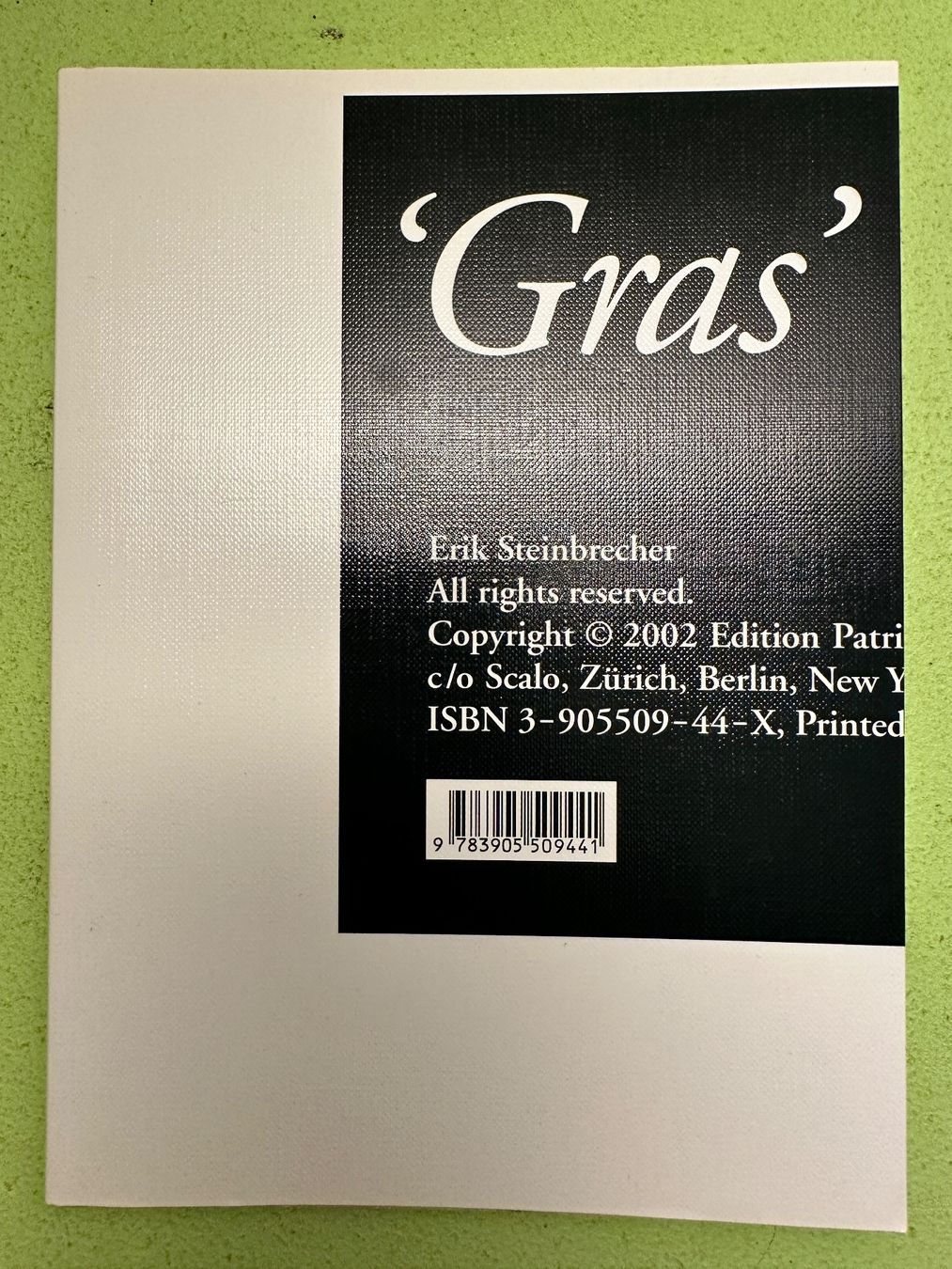Libri: Erik Steinbrecher: 'Gras' – Usato da Zürich venduto da allp