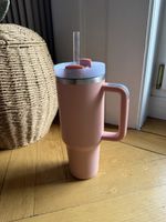 Peach Pink Insulated Stainless Steel Tumbler with Straw