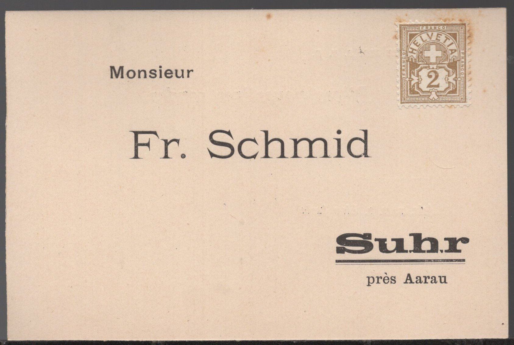 Alle Briefmarken: PK   Fr. Schmid  Suhr  ungebraucht – Gebraucht aus Aarau von kufi44