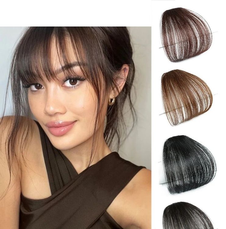 Frange à Clips à Attacher - Postiche Cheveux Synthétique Chocolat Méché Cuivré - 10cm