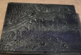 Plaque d'impression bois métal paysage 1x14cm bon état
