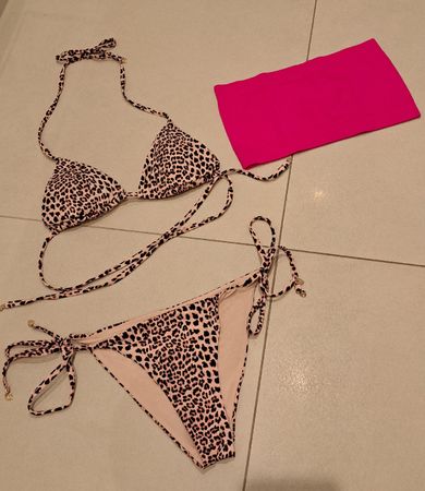 Leoprint Bikini Set, Gr. XS/S, inkl. Bandeau Top in pink