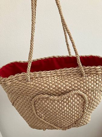 Strohtasche / Schultertasche mit Herz Perfekt für Sommer!