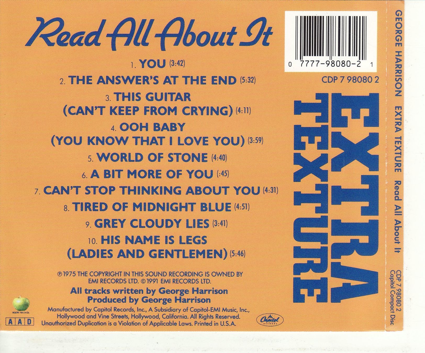 CD: George Harrison – Extra Texture (Read All About It) – Nuovo (secondo la descrizione) da Boussens venduto da catfood01 1