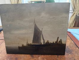 Tableau ancien, peinture à l'huile, paysage marin.🎨🖼️ (53)