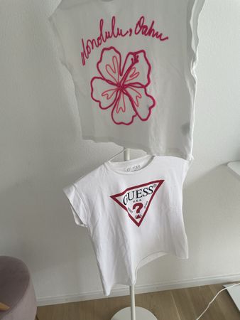 2 weisse T-Shirts Gr. 164, Zara & Guess
