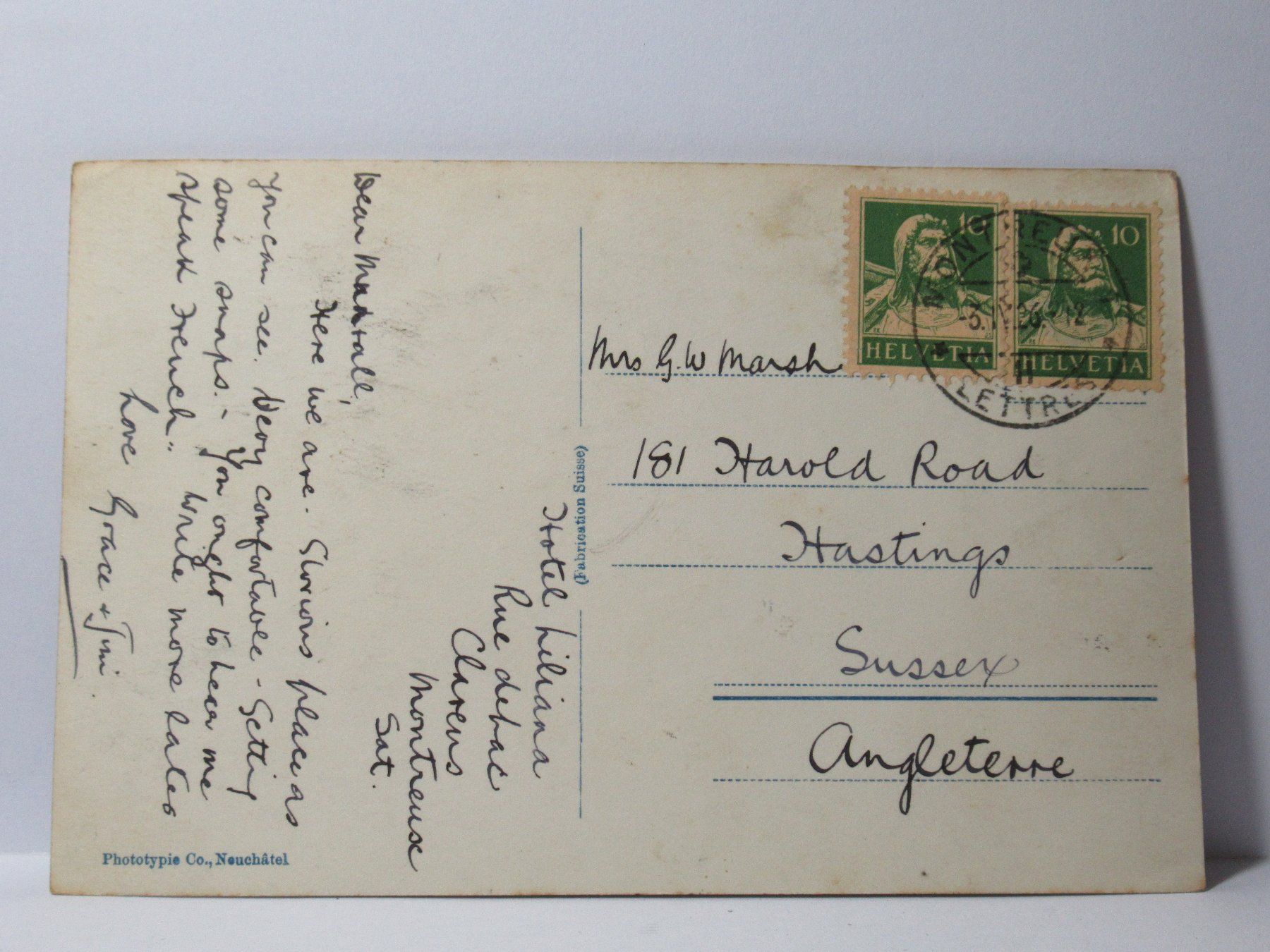 Cartoline postali: Montreux 1926 – Usato da Grenchen venduto da Bluemchen1900 1