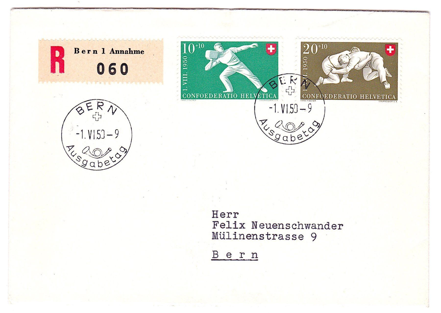 Tutti i francobolli: PP 1950 FDC B46-50, BERN 1.VI.50, auf  3 Briefen – Usato da Richterswil venduto da Dyaris2025 2
