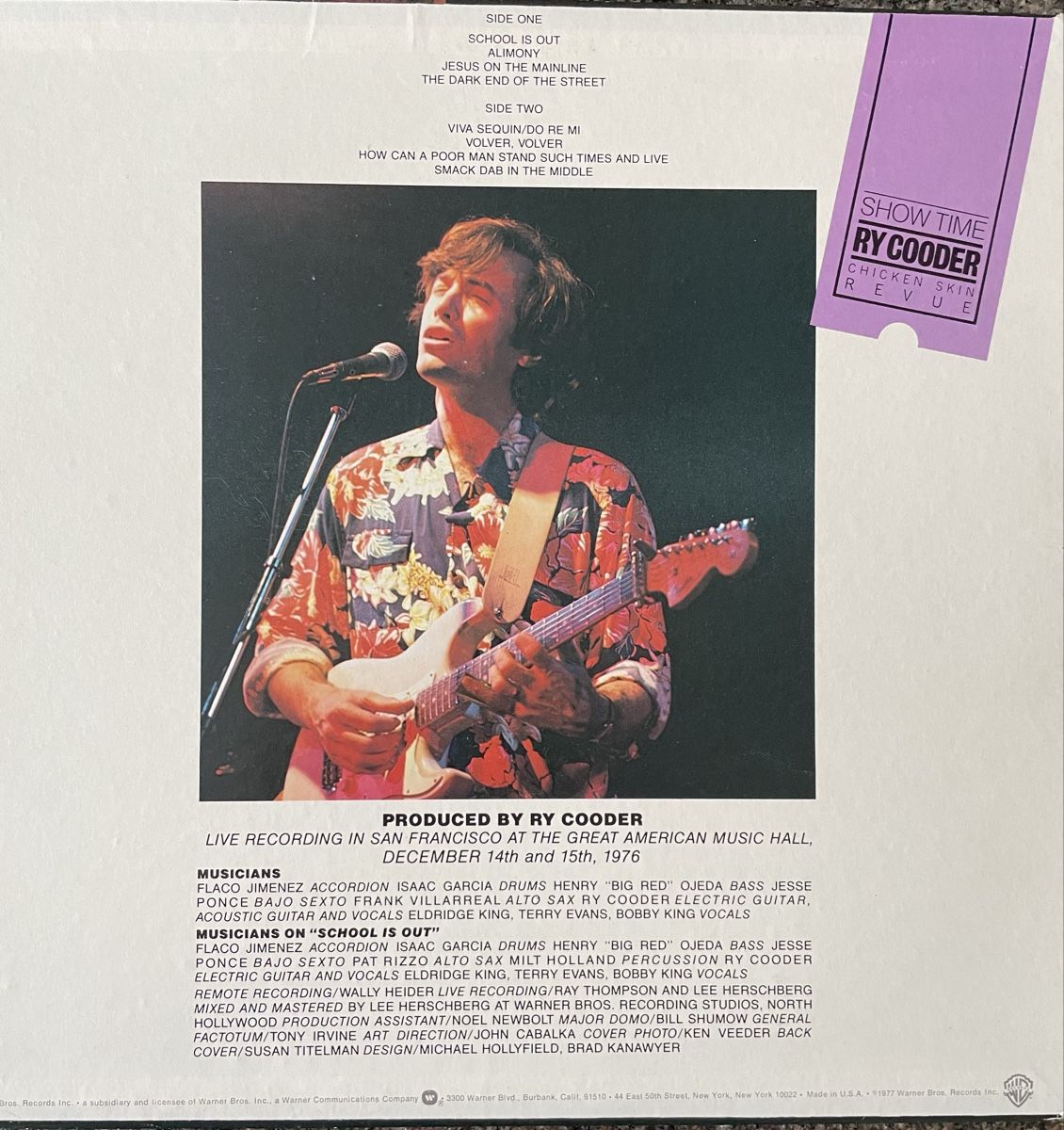 Dischi in vinile: Ry Cooder - Show Time - Vinyl LP – Usato da Olten venduto da Bluespapst 1