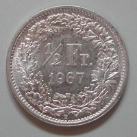 033 CH, 50 RAPPEN 1967 B, ABART, SILBER, unz