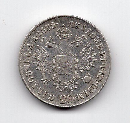 Tutti le monete: (669) Austria 20 Kreuzer, 1838 E, – Usato da Rüthi (Rheintal) venduto da erdnuessli1 1