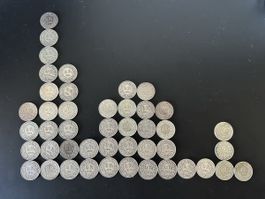 45 Schweizer 2-Franken-Silbermünzen, Jahrgänge 1914 bis 1963