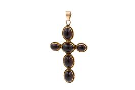 Antiker Kreuz Anhänger mit Granaten in 14K Gelbgold *S1317