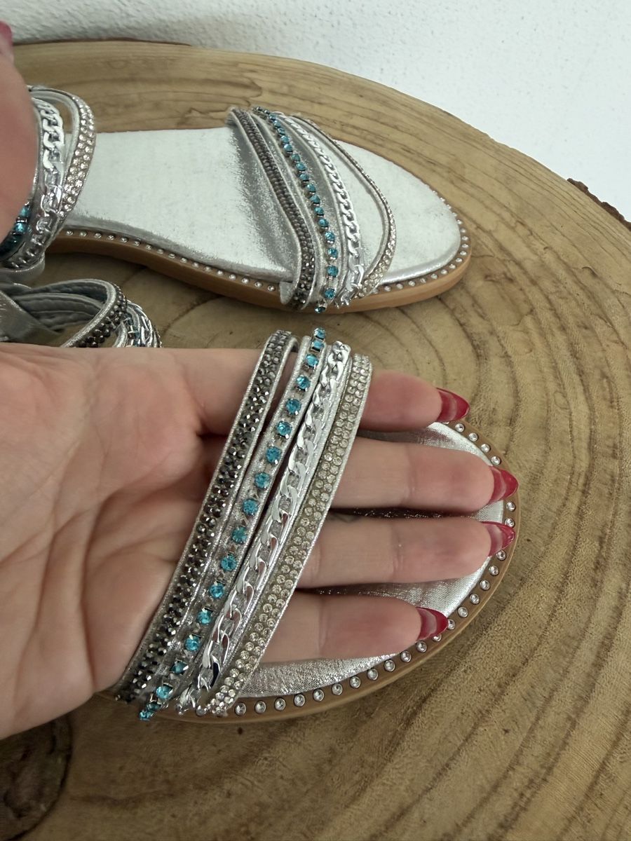 Damenschuhe: Francescomilano Sandalen Silber mit Strass Gr. 39 – Neu (gemäss Beschreibung) aus Hägglingen von Raff_Ella 1
