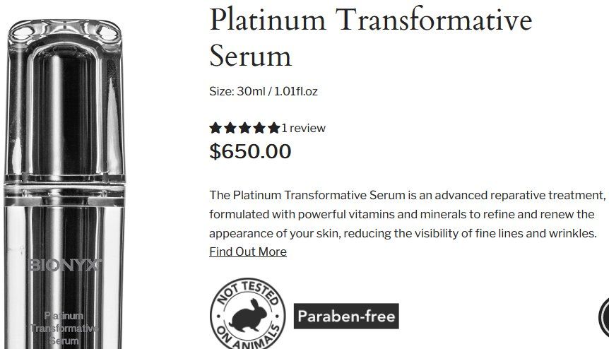 Soins du visage: Bionyx Platinum  Transformative Serum 30ml – Neuf avec emballage d'origine à Collonges par Allegree 2
