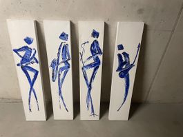Wandbilder 4er Set Musiker blau weiss