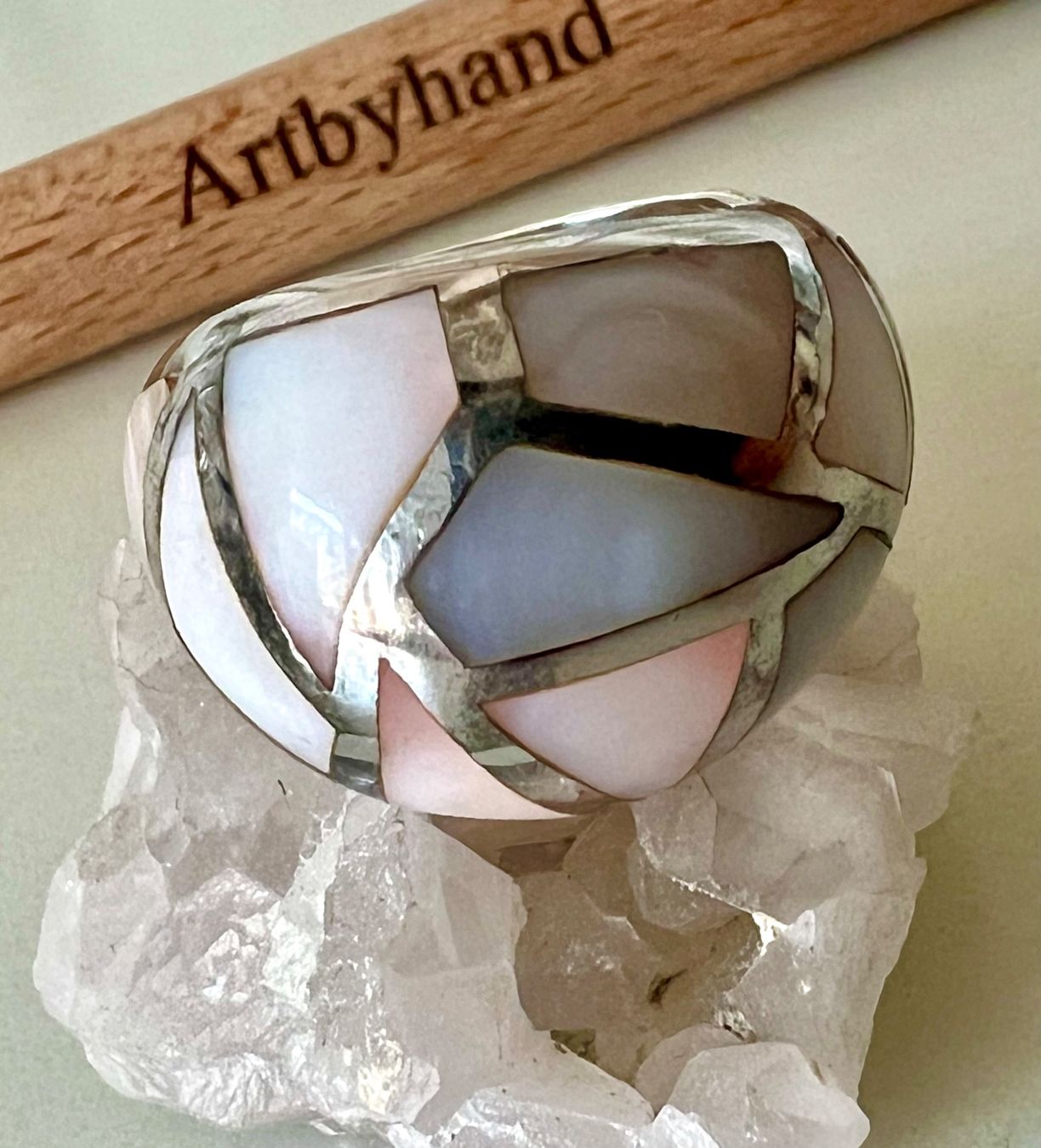 Ringe: Statement Ring 925Silber & kunstvolle Perlmutt Intarsien 15g – Gebraucht aus Ruswil von artbyhand 6