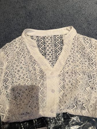 Neue Dirndl Damen Bluse kurz weiss Spitze Grösse L