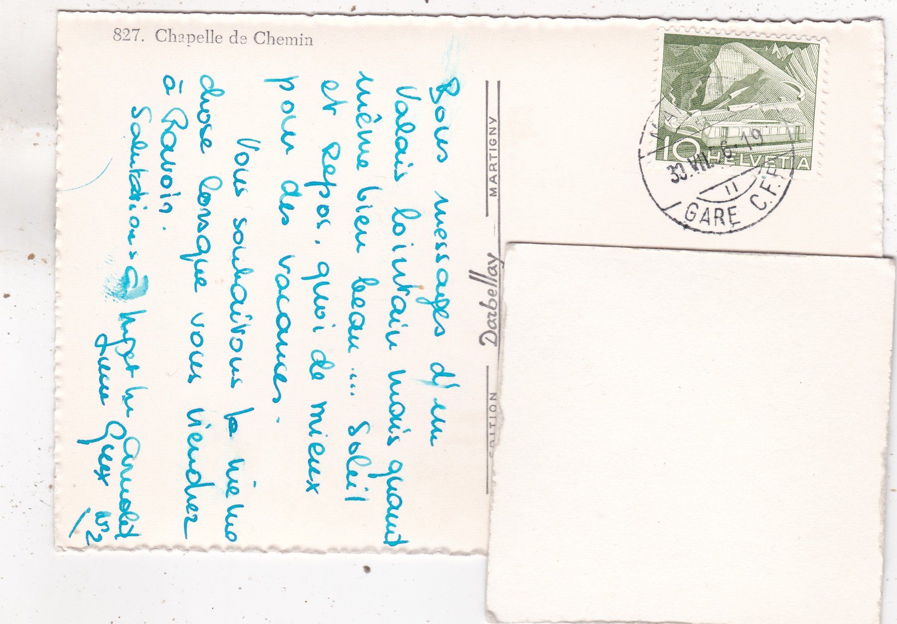 Cartoline postali: Chapelle de Chemin 1956 – Usato da Herisau venduto da Lisegrat2008 1