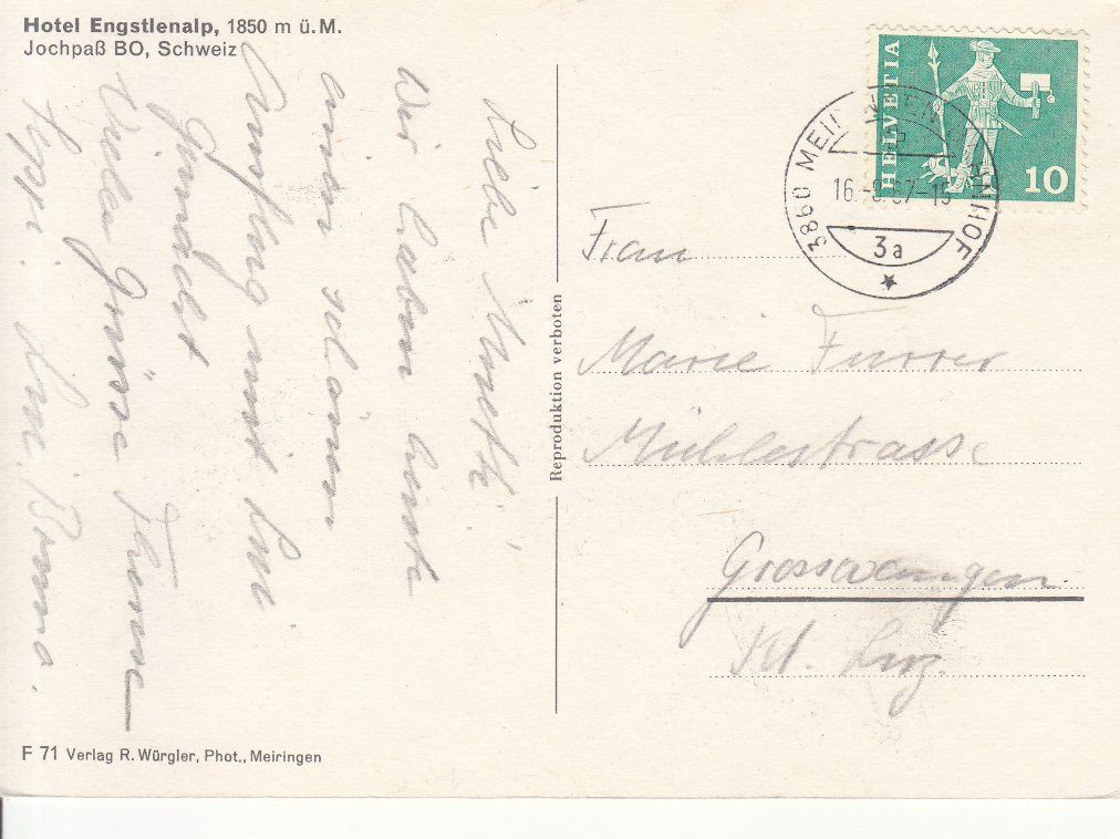 Cartoline postali: Engstlenalp 1967 – Usato da Bürglen TG venduto da StampGraf 1