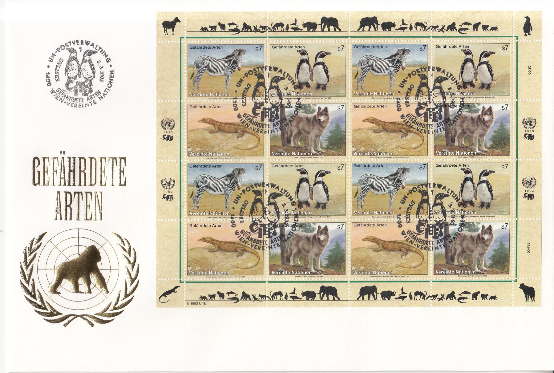 Tutti i francobolli: Gefährdete Arten, UNO 9 Grossbriefe 1993 - 1995 – Usato da Bürglen TG venduto da StampGraf 9