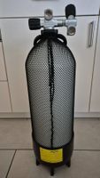 Tauchflasche 15 Liter, Doppelventil, Stahl, Schutznetz, ...