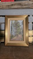 Charmante peinture à l'huile, scène champêtre, cadre doré.