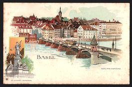 Litho Basel, Ortsansicht mit Alter Rhein