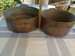 Kupferschalen/-kessel (Kochtopf?) mit Griffen, schwer