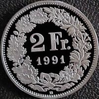 2 Franken 1991 pp / aus Münzsatz / in einer Münzkapsel