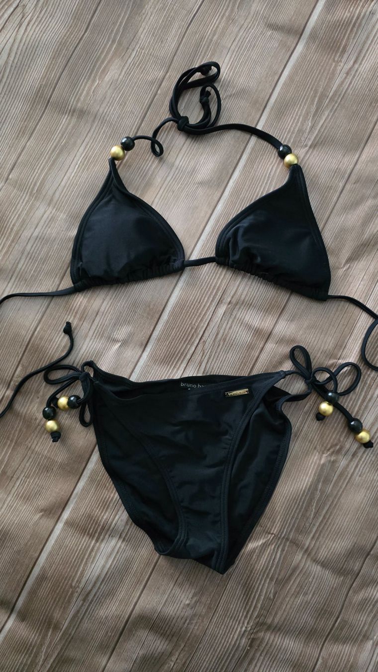 Bruno Banani Badekleider & Bikinis: 🚀 bruno banani Triangel-Bikini - 32 - Schwarz 👙 Goldperlen – Neu und originalverpackt aus Thalwil von VitaMini