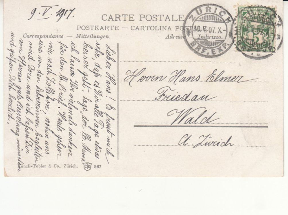 Cartoline postali: Zürich 1907 – Usato da Bürglen TG venduto da StampGraf 1