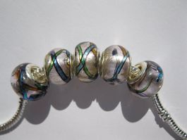 3 Grosslochperlen, Glas Beads mit Folieneinlage, multicolor