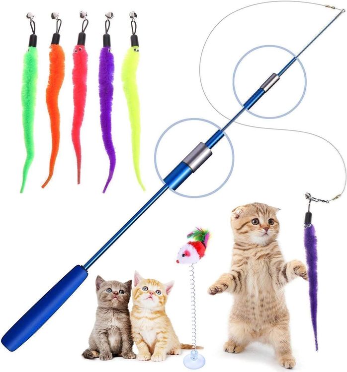 Katzenangel Mit Silikon-Mausschwanz – 77 Cm Lang, Interaktives Spielzeug Für Katzen