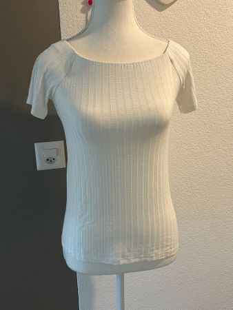 Damen T-Shirt ecru gerippt