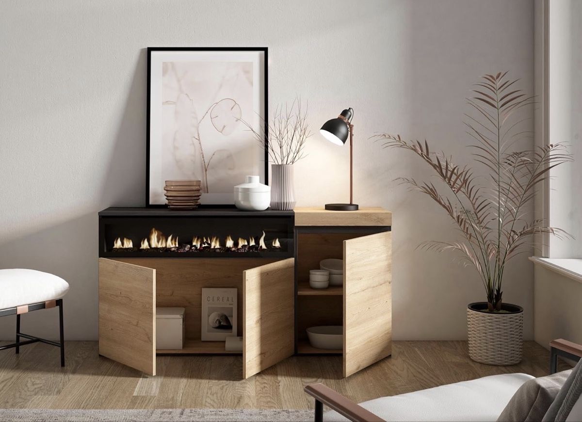 Cassettiere: Sideboard Kommode Highboard mit Elektrokamin Eiche schwarz – Nuovo e nell'imballaggio originale da Strengelbach venduto da retourenjaeger.ch 4
