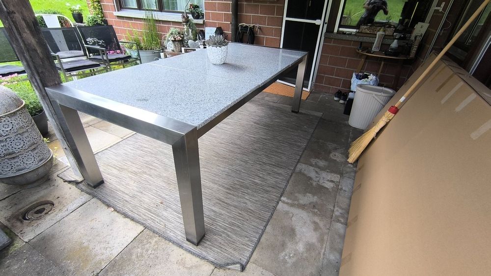 Gartentisch Edelstahl mit massiver Natursteinplatte Kaufen auf Ricardo
