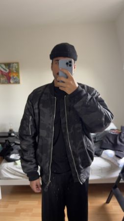 Bomberjacke Schwarz Camouflage Grösse L