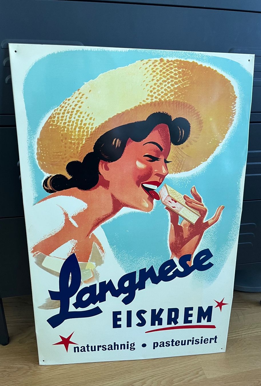 Schilder: Langnese Eiscreme Werbung, altes Metallschild – Gebraucht aus Wabern von DaxKarten-75