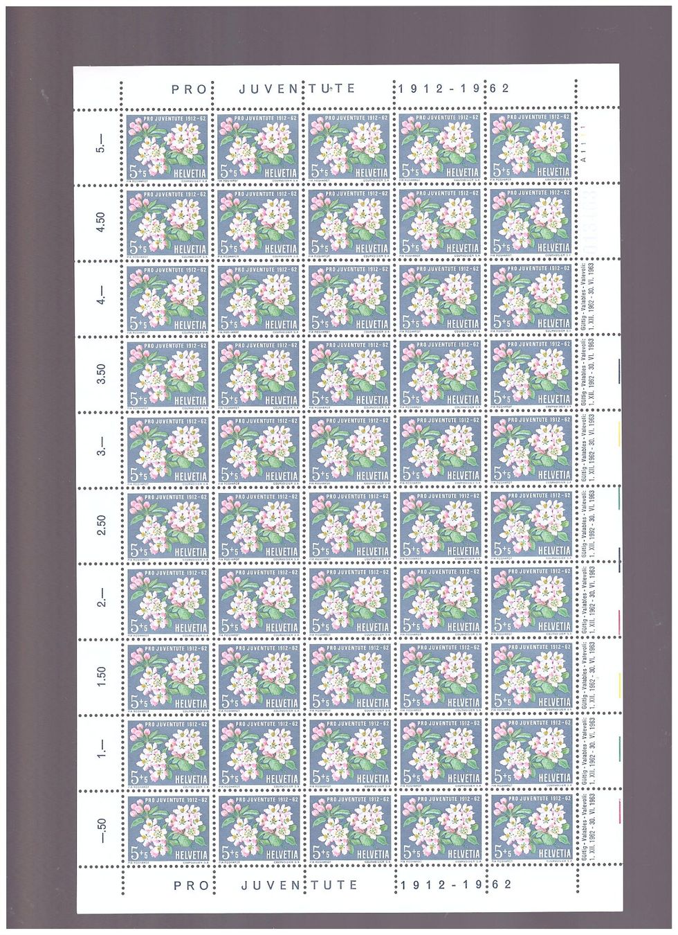 Alle Briefmarken: 1962 --- PRO JUVENTUTE BOGEN POSTFRISCH JE 50 STÜCK – Neu (gemäss Beschreibung) aus Dübendorf von Piero2 4